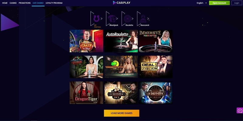 casiplay live casino overzicht